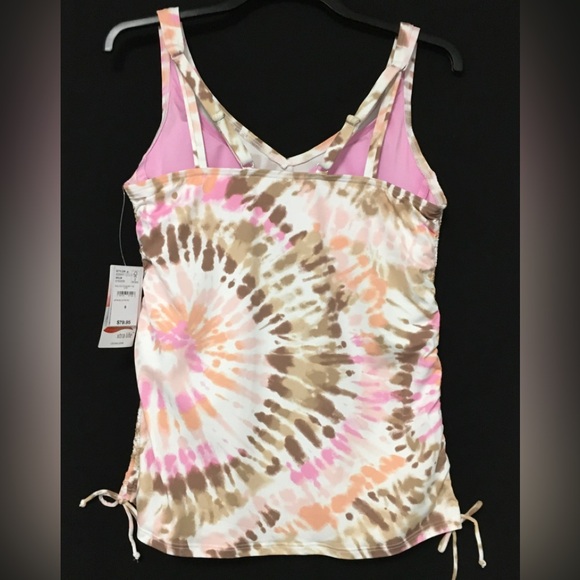 Lands' End Size 8 White Burst Tie Dye Underwire V-Neck Tankini UPF 50 Swim Tank - Picture 7 of 7
